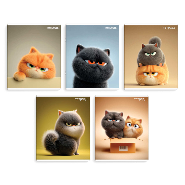 Тетрадь 48л А5+ клетка "Котяры" картон, ассорти 70945 Феникс+