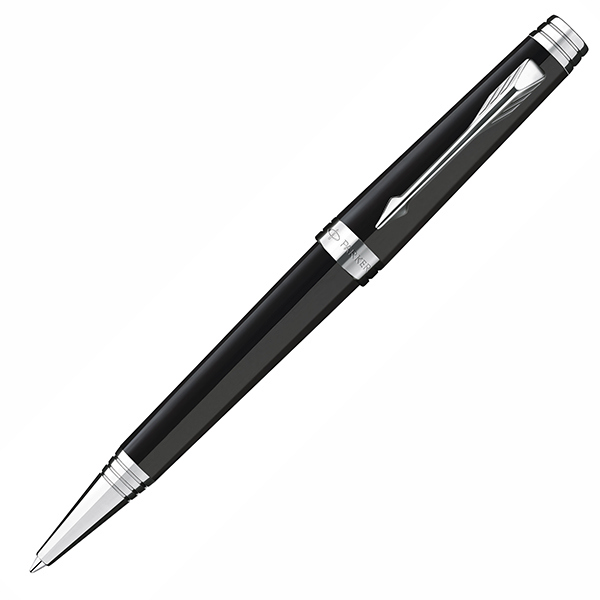 Ручка шар PARKER "Premier Laque Black ST" черная, черн. латун. корп., посеребр. отд., 0,7мм S0887880