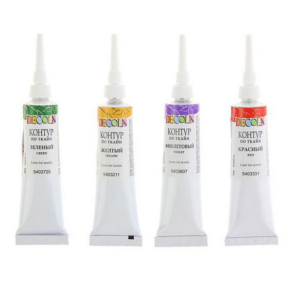 Краски-контур акриловые по ткани Невская Палитра "Decola" 4цв, 18мл в банке, карт.уп. 5441379