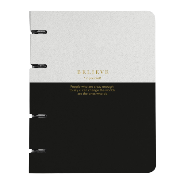 Тетрадь 120л А5+ клетка на кольцах "Believe" картон, белый/черный N4759 Be Smart