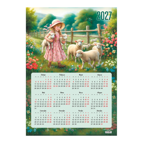 Календарь настен. лист А2 2027г "Год Козы (Овцы). Счастливое детство" 02968 Lamark