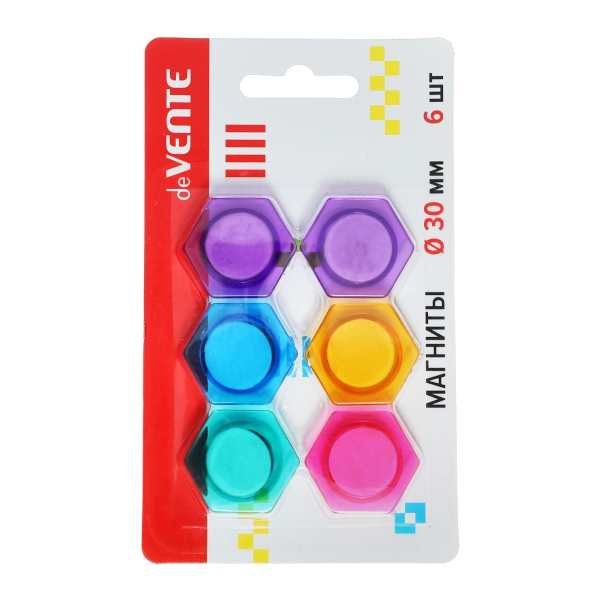 Магнит для белой доски 30мм, 6шт, шестигран., ассорти "Hexagon" 6021313 deVENTE
