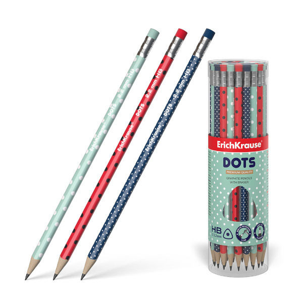 Карандаш ч/гр HB, дерево, 3-гран., ластик, ассорти "Dots" 56009 Erich Krause