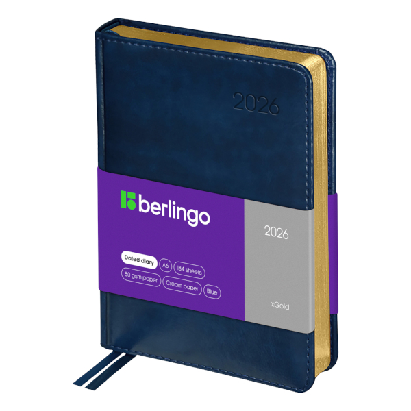 Ежедневник А6 2026 Berlingo "xGold" тв.обл., иск.кожа, сшивка, синий DD6_81601