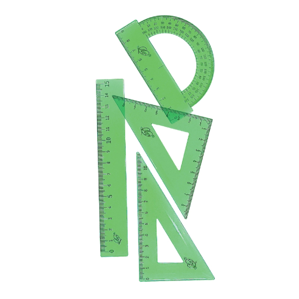 Геометрический набор 4предм.(линейка 15см, угольники 45° и 60°, транспортир) зеленый 33С 2199-08 Луч