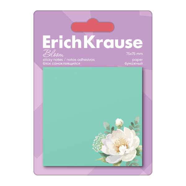 Липкий блок Erich Krause "Pastel Bloom" 75*75мм, 50л, цветной с рисунком 61662