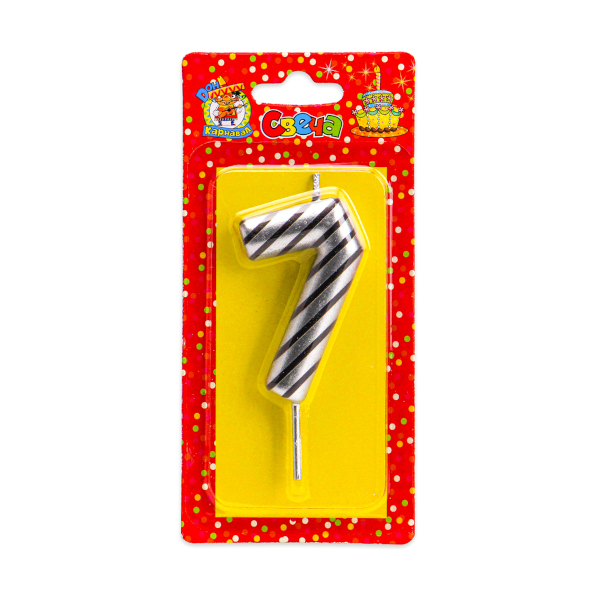 Свеча для торта в полоску "Цифра 7" серебряная, С-2526 Миленд