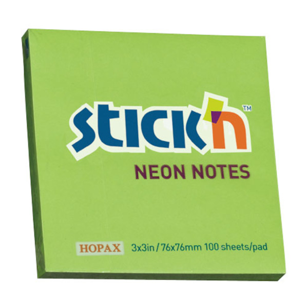 Липкий блок Stick`n "Neon" 76*76мм, 100л., зеленый 21167