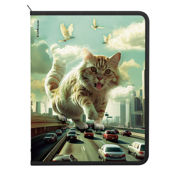 Папка для тетрадей А4+ 1отд., пластик, молния "Big City Cats" 63514 Erich krause