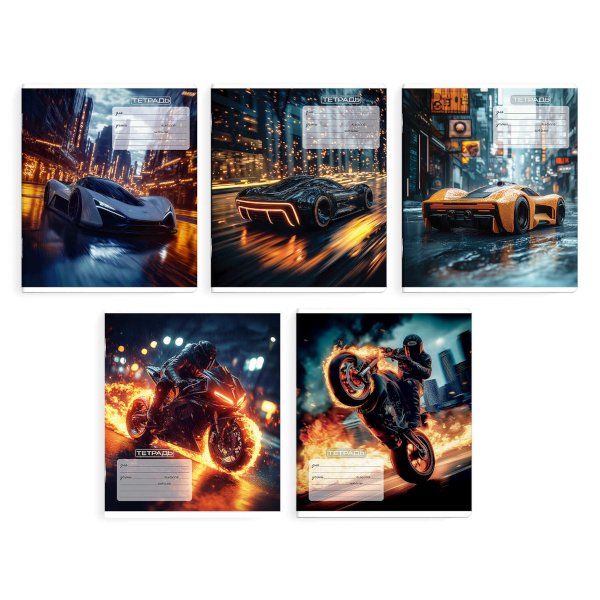 Тетрадь 12л А5+ линейка косая "Огненный драйв" картон, ассорти 70203 Феникс+