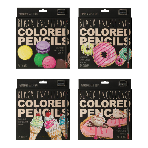 Карандаши 24цв, пластик, 3-гран. "Black Excellence" точилка, ассорти, карт.уп 30-0126 Bruno Visconti