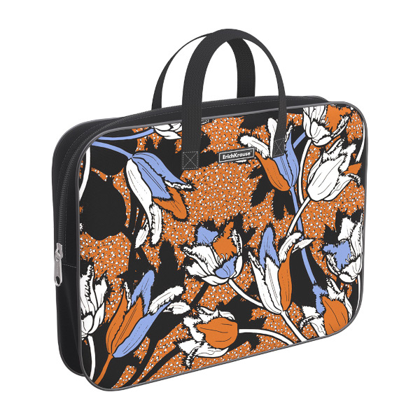 Папка с ручками А4+ 1отд., текстиль, молния "Tulips" 53957 Erich Krause