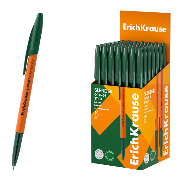 Ручка шар. масл. осн. 0,7мм, зеленый, оранж. корп. "Slender Stick Orange" 63092 Erich Krause
