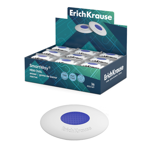 Ластик Erich Krause "SmartWay Mini Oval" овал 41*29*9мм, термопласт. резина, белый 45533