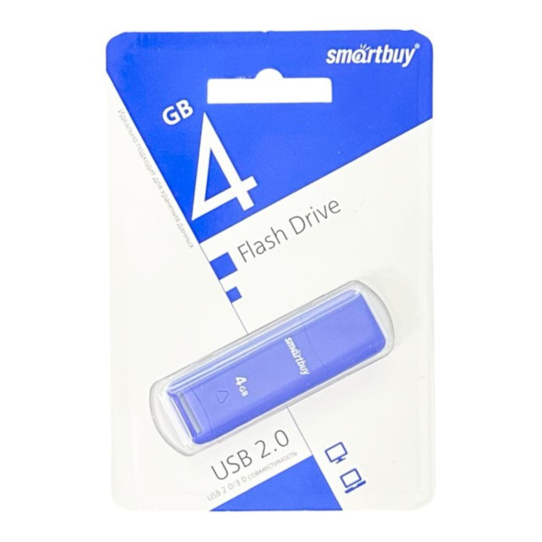 Память Flash Drive 4Gb USB 2.0. Smartbuy Easy синий SB004GBEB