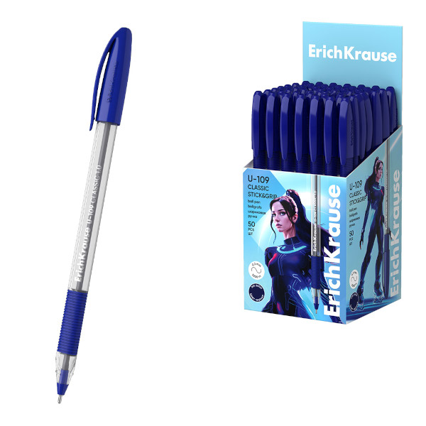 Ручка шар. масл. осн. 1,0мм, синий, игольч., прозрач. корп. "U-109 Classic Stick&Grip" 47574 Erich K