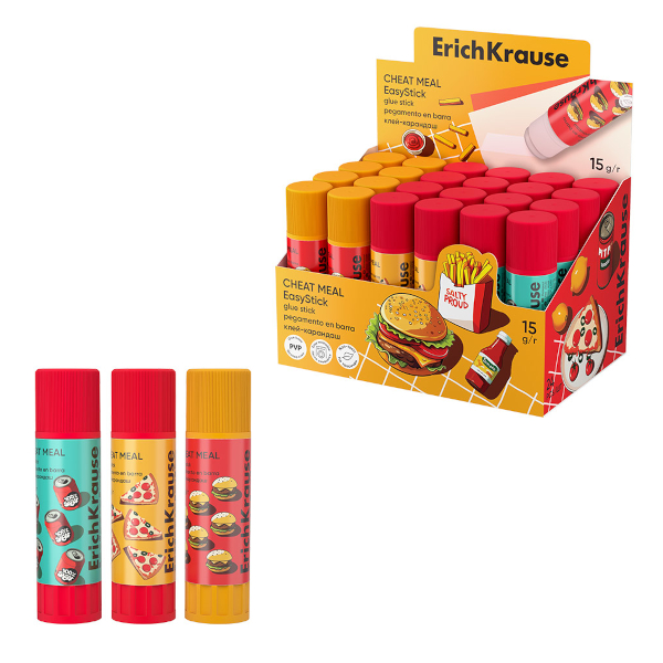Клей-карандаш 15г, ПВП, ассорти "Культ еды" 65005 Erich Krause
