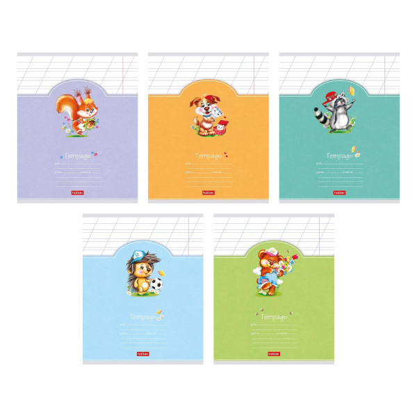 Тетрадь 12л А5 линейка косая "Лохматики" картон, ассорти 12Т5В6 Hatber