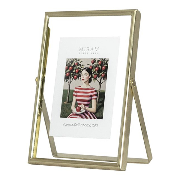 Фоторамка 10*15 металл, золото, вставка стекло, метал.ножка 6111-4 МИРАМ