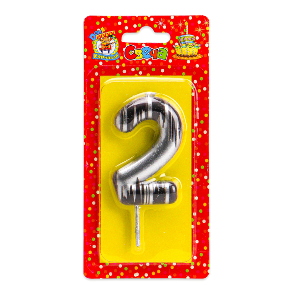 Свеча для торта "Цифра 2. Шебби шик. Серебро" С-2501 Дон Карнавал.