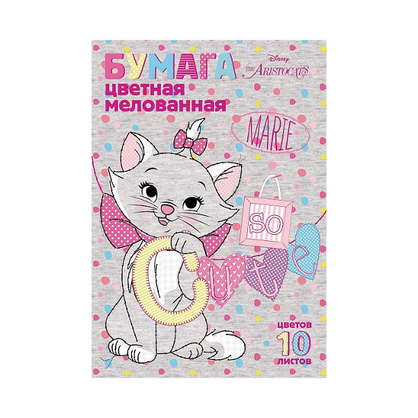 Бумага цветная мелованная А4 10л/10цв, папка "Кошечка Мари- (DISNEY)" 10Бц4м_25099 Hatber