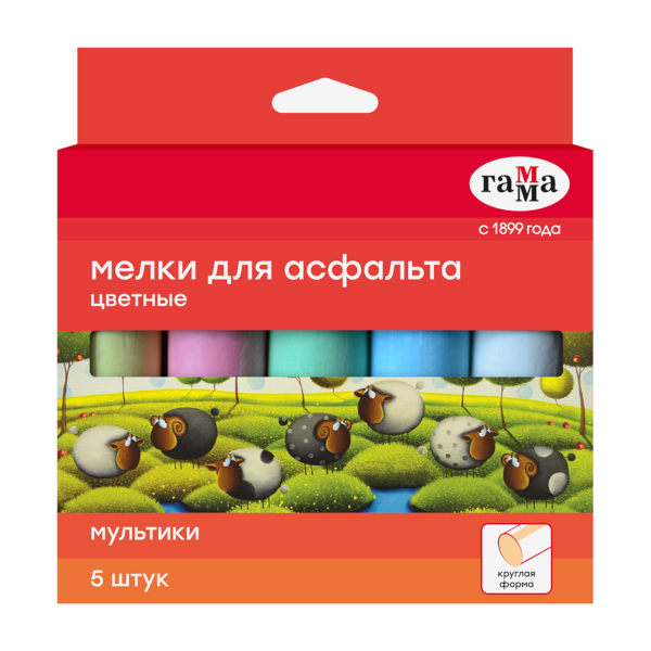 Мел цветной 5цв/5шт асфальтовый "Мультики" круглый, карт.уп. 221220225 Гамма