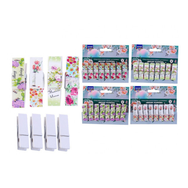 Декоративные прищепки "Bright flowers" 8шт, деревянные, ассорти M-6934 MAZARI ТМ