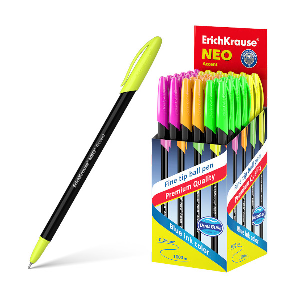 Ручка шар. масл. осн. 0,7мм, синий, игольч., черный корп. ассорти "Neo. Accent" 55386 Erich Krause