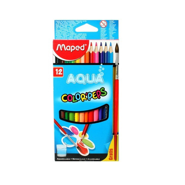 Карандаши акварельные Maped Color Peps 12цв, 3-гран., дерево, +кисть, в карт.уп. 836011