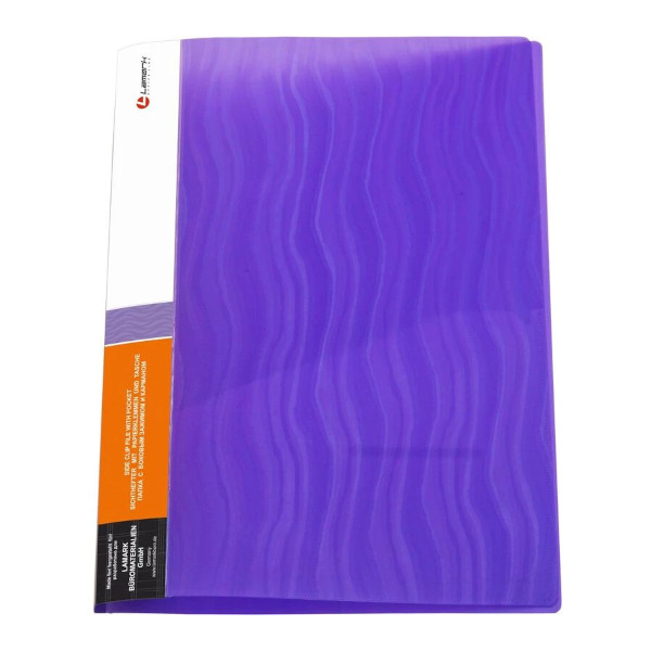 Папка с зажимом А4, 18мм, 600мкм, карман/корешок+внутр., фиолетовый "Волна" CF0044-WVL Lamark