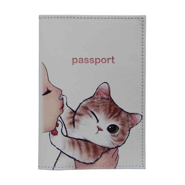 Обложка д/паспорта натур. кожа, цветной рисунок "Попался" 1,2-086-0