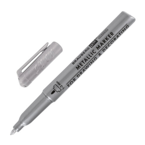 Маркер для декорирования Brauberg "Art Metallic" серебро, пулевидный, 1-3мм 152439