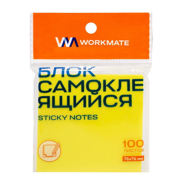 Липкий блок Workmate 76*76мм, 100л, неон желтый 14-8341