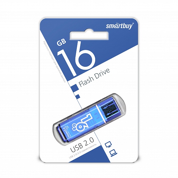 Память Flash Drive 16Gb USB Smartbuy Glossy series blue SB16GBGS-B