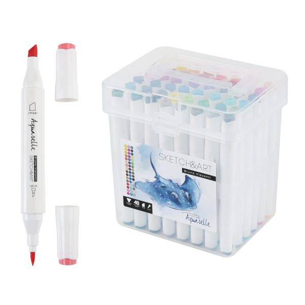 Набор маркеров акварельных Bruno Viscont "Sketch&Art" 48цв., двустор., кисть/скош. 22-0171