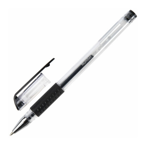 Ручка гелевая 0,5мм, черный, грип, прозрач. корп. "Number One" 141194 Brauberg