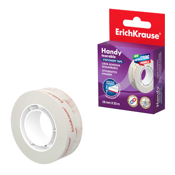 Клейкая лента (скотч) 18мм*33м, 40мкм, прозрачная "Handy tearable" 58737 (1шт) Erich Krause