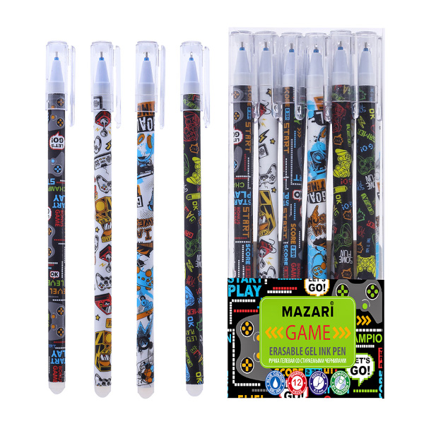 Ручка гелевая стираемая 0,5мм, синий, корп. ассорти "Game" M-5479-70 MAZARI ТМ