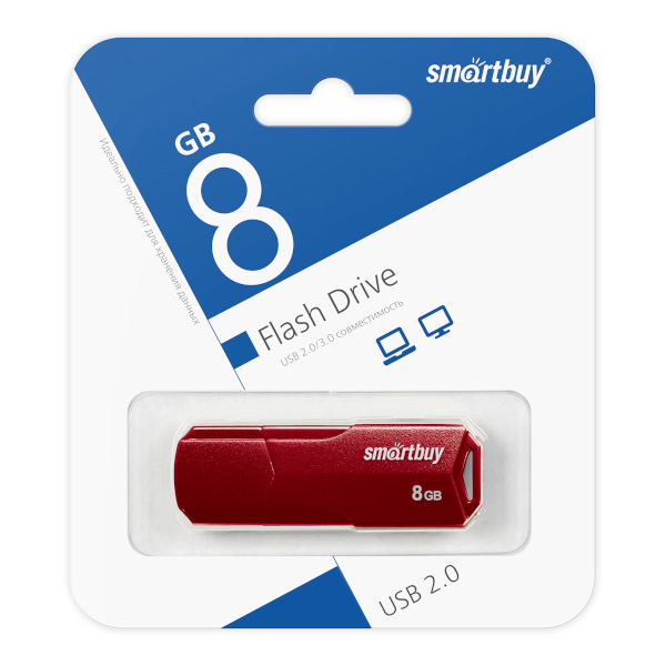 Память Flash Drive 8GB USB 2.0 Smartbuy Clue бордовый 