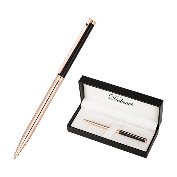 Ручка шариковая Delucci "Mille" синяя, черный/золото корпус в подар. уп. 1мм CPs_11528