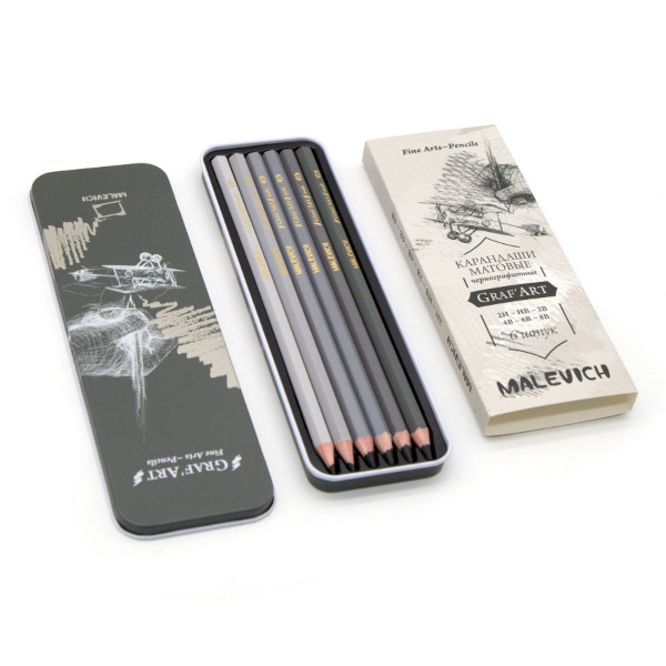 Карандаши ч/гр 6шт "Graf'Art" (2Н,HB,2В,4В,6В,8В) метал.уп. 197303 Малевичъ