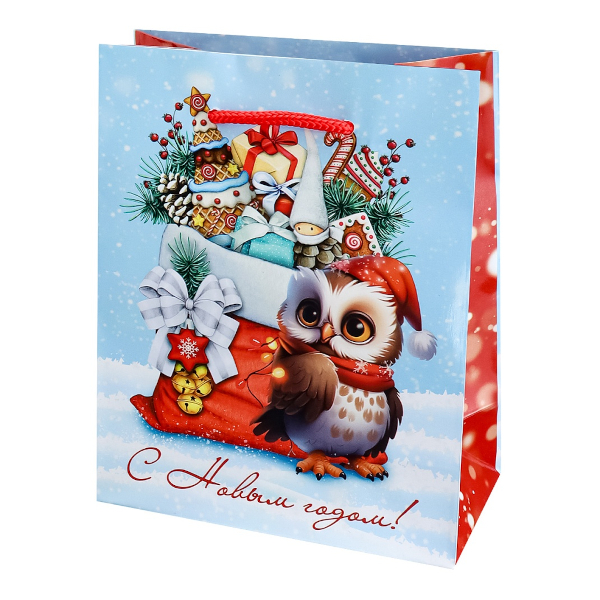 Пакет бумажный 14,5*11,5*6см "Сова с подарками" ППК-2276 Optima