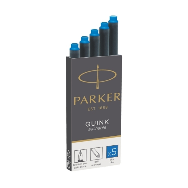 Чернильный патрон Parker "Quink Ink Blue Washable B5" синий 1950383 (5шт)