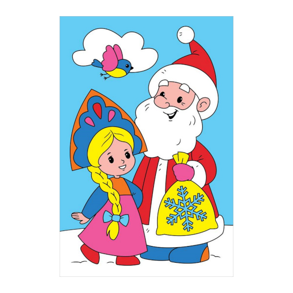 Картина по номерам Рыжий кот 10*15см "Дед Мороз и девочка" Х-5912