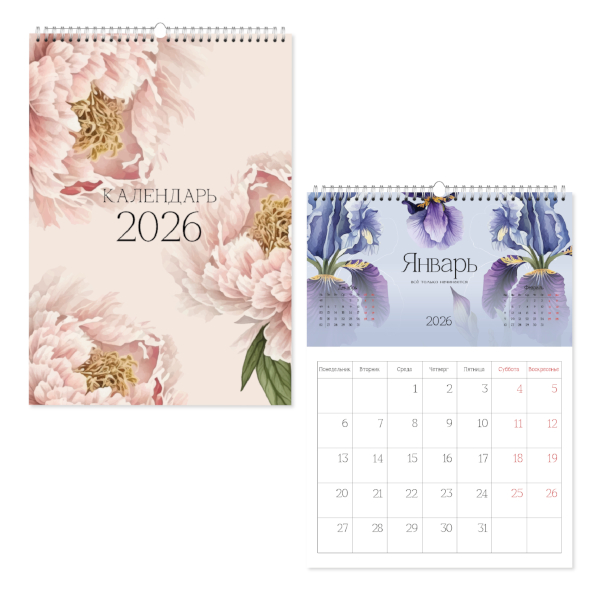 Календарь настен. перек. 2026г "Flowers" 29,7*42см, гребень N6062 Infolio