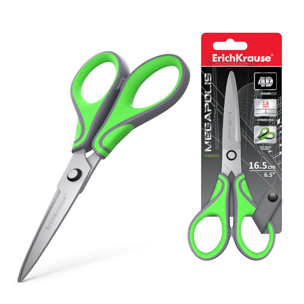 Ножницы 16,5см Erich Krause "Megapolis" прорез., серый/зеленый 44887
