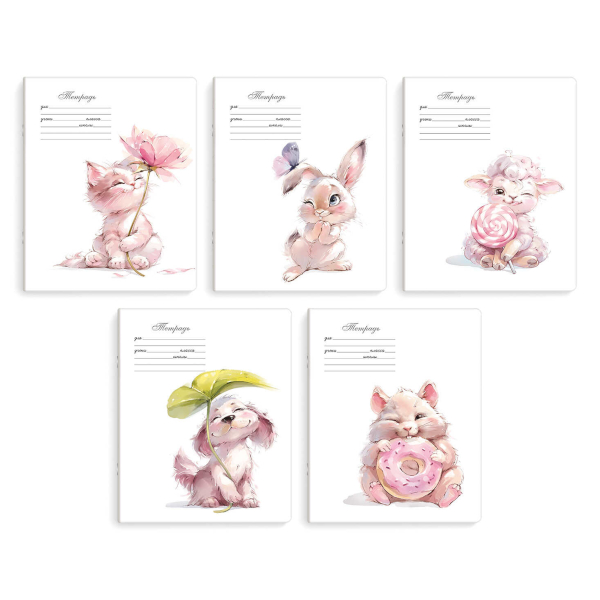 Тетрадь 12л А5+ клетка "Акварельные зверушки" картон, ассорти 70895 Феникс+