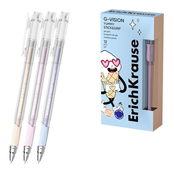 Ручка гелевая 0,5мм, синий, игольч., грип, ассорти корп. "G-Vision Yummy" 63691 Erich Krause