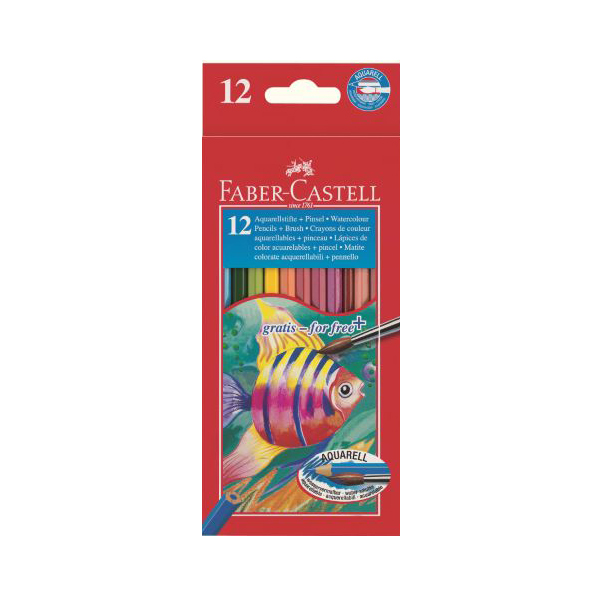 Карандаши Faber-Castell "Color Pencils" 12цв, 6-гран., акварельные с кисточкой в карт.уп. 114413