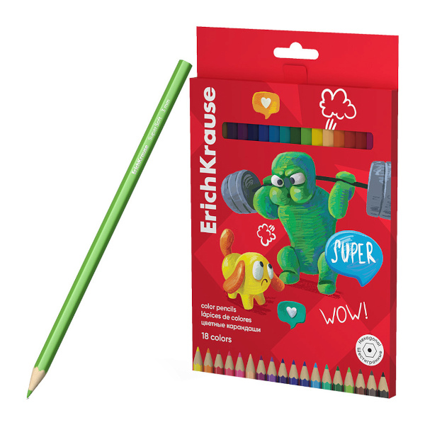 Карандаши 18цв, дерево, 6-гран. "Jolly Friends" карт.уп. 61793 Erich Krause